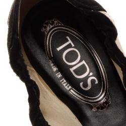Pre Owned Tod's Black & Beige Brogue Tassel Ballet Flats Size 40
