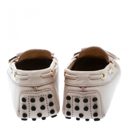 Pre Owned Tod's Blush Pink Leather Bow Loafers Size 36