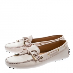 Pre Owned Tod's Blush Pink Leather Bow Loafers Size 36