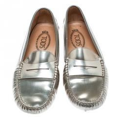Pre Owned Tod's Metallic Leather Penny Loafers Size 39