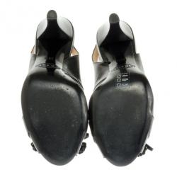 Pre Owned Tod's Black Leather Studded Tassel Bow Slingback Sandals Size 35.5