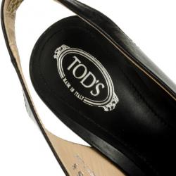 Pre Owned Tod's Black Leather Studded Tassel Bow Slingback Sandals Size 35.5