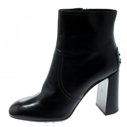 مملوكة مسبقًا Tod's Black Leather Block Heel Ankle Boots Size 36