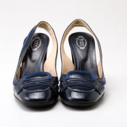 Pre Owned Tod's Blue Patent Leather 'Jodie' Penny Loafer Slingback Sandals Size 39