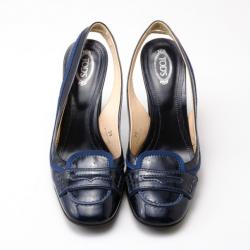 Pre Owned Tod's Blue Patent Leather 'Jodie' Penny Loafer Slingback Sandals Size 39