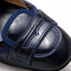 Pre Owned Tod's Blue Patent Leather 'Jodie' Penny Loafer Slingback Sandals Size 39