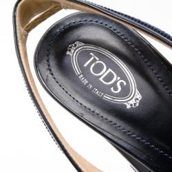 Pre Owned Tod's Blue Patent Leather 'Jodie' Penny Loafer Slingback Sandals Size 39