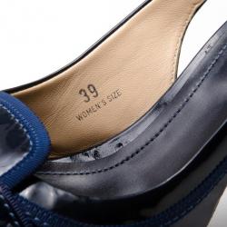 Pre Owned Tod's Blue Patent Leather 'Jodie' Penny Loafer Slingback Sandals Size 39