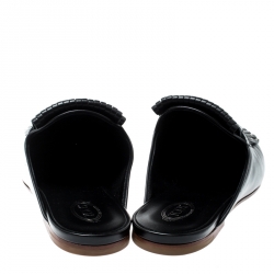 Pre Owned Tod's Black Leather Double T Studded Fringe Flat Mules Size 39