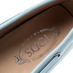 Pre Owned حذاء لوفرز تودز فيونكة جلد أزرق باودر مقاس 39.5