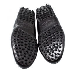 Pre Owned Tod’s Grey/Black Textured Patent Leather Penny Loafers Size 39.5