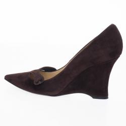 Pre Owned Tod's Brown Suede Pointed Toe Wedge Pumps Size 37.5