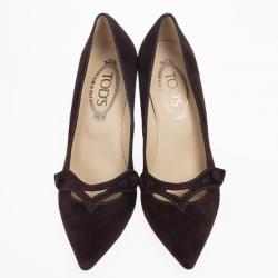 Pre Owned Tod's Brown Suede Pointed Toe Wedge Pumps Size 37.5