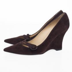 Pre Owned Tod's Brown Suede Pointed Toe Wedge Pumps Size 37.5