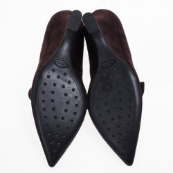 Pre Owned Tod's Brown Suede Pointed Toe Wedge Pumps Size 37.5