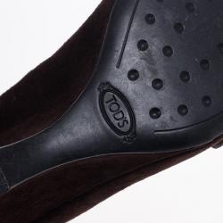 Pre Owned Tod's Brown Suede Pointed Toe Wedge Pumps Size 37.5