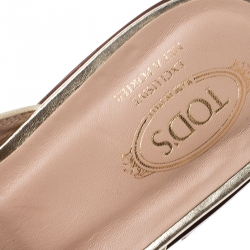 Pre Owned Tod's Metallic Gold Leather Double T Flat Loafer Slides Size 41