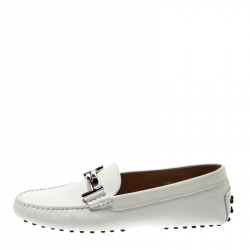 Pre Owned حذاء لوفرز تودز T جلد مزدوج أبيض مقاس 37.5