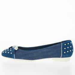 مملوكة مسبقًا Tod's Blue Denim and Suede Dew Ballet Flats Size 37.5