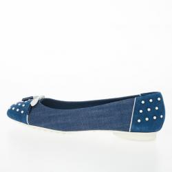 مملوكة مسبقًا Tod's Blue Denim and Suede Dew Ballet Flats Size 37.5