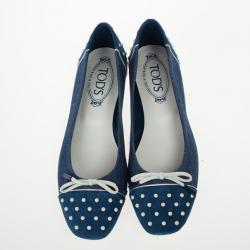 مملوكة مسبقًا Tod's Blue Denim and Suede Dew Ballet Flats Size 37.5