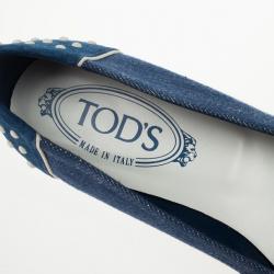 مملوكة مسبقًا Tod's Blue Denim and Suede Dew Ballet Flats Size 37.5