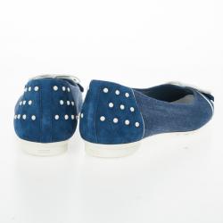 مملوكة مسبقًا Tod's Blue Denim and Suede Dew Ballet Flats Size 37.5