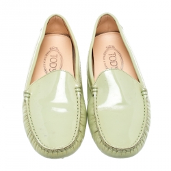 Pre Owned Tod's Light Green Patent Leather Loafers Size 38
