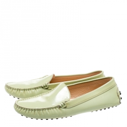 Pre Owned Tod's Light Green Patent Leather Loafers Size 38