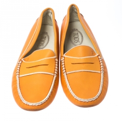 مملوكة مسبقًا Tod's Orange Leather Penny Slip On Loafers Size 40.5
