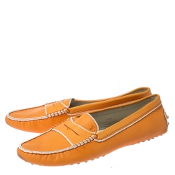 مملوكة مسبقًا Tod's Orange Leather Penny Slip On Loafers Size 40.5