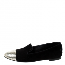 Pre Owned حذاء لوفرز تودز مزخرف خرز سليب أون سويدي أسود مقاس 39 