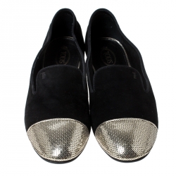 Pre Owned حذاء لوفرز تودز مزخرف خرز سليب أون سويدي أسود مقاس 39 