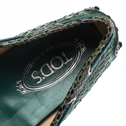 مملوكة مسبقًا Tod's Green/Black Python Gommino Bow Loafers Size 38.5