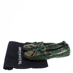 مملوكة مسبقًا Tod's Green/Black Python Gommino Bow Loafers Size 38.5