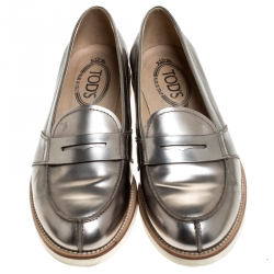 Pre Owned Tod's Metallic Bronze Leather Slip On Loafer Sneakers Size 37