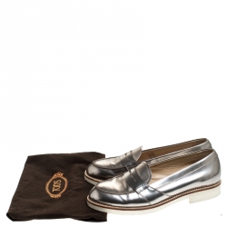 Pre Owned Tod's Metallic Bronze Leather Slip On Loafer Sneakers Size 37