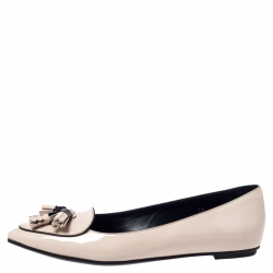 Pre Owned Tod's Beige Patent Leather Tassel Pointed Toe Ballet Flats Size 38