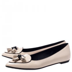 Pre Owned Tod's Beige Patent Leather Tassel Pointed Toe Ballet Flats Size 38