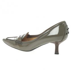 مملوكة مسبقًا Tod's Grey Patent Pointed Toe Penny Loafer Pumps Size 37