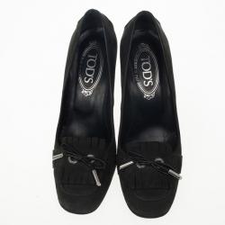 Pre Owned Tod's Dark Grey Suede Fringe Jodie Pumps Size 37.5