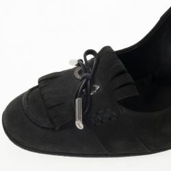 Pre Owned Tod's Dark Grey Suede Fringe Jodie Pumps Size 37.5