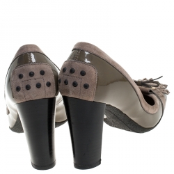 Pre Owned Tod's Brown Suede And Patent Leather Bow Fringe Loafer Pumps Size 38 