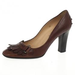 مملوكة مسبقًا Tod's Brown Leather Fringe Loafer Pumps Size 38