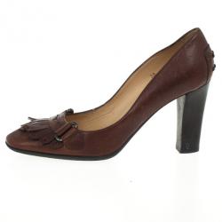 مملوكة مسبقًا Tod's Brown Leather Fringe Loafer Pumps Size 38