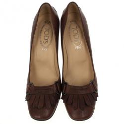 مملوكة مسبقًا Tod's Brown Leather Fringe Loafer Pumps Size 38
