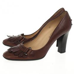 مملوكة مسبقًا Tod's Brown Leather Fringe Loafer Pumps Size 38