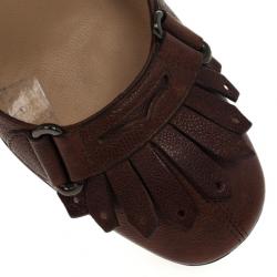 مملوكة مسبقًا Tod's Brown Leather Fringe Loafer Pumps Size 38