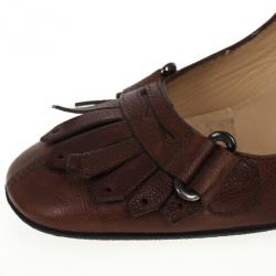 مملوكة مسبقًا Tod's Brown Leather Fringe Loafer Pumps Size 38