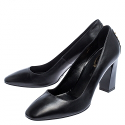 مملوكة مسبقًا حذاء كعب عالي تودز مرصع كعب سميك جلد أسود مقاس 38